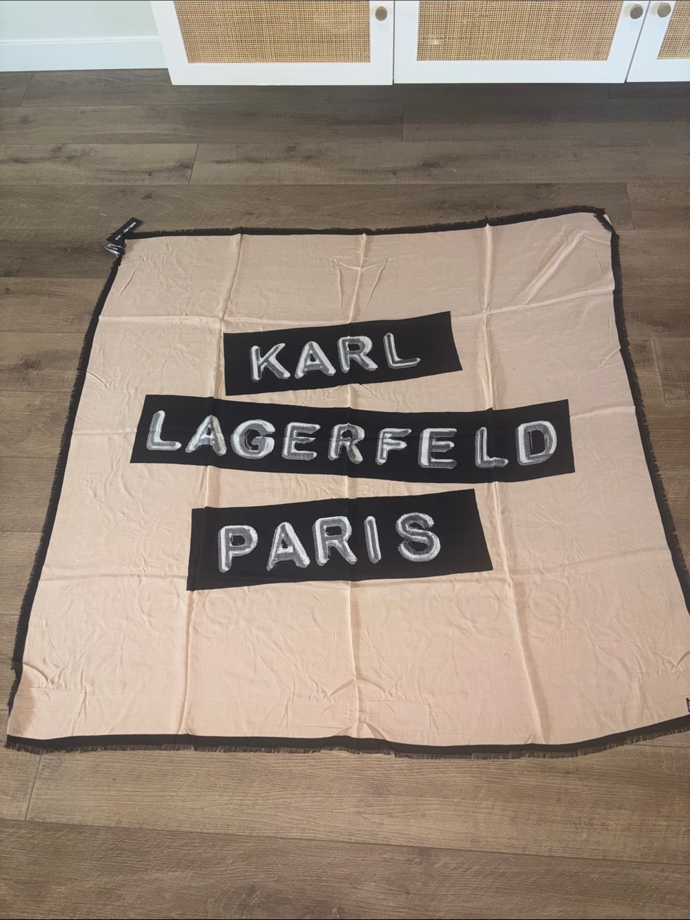 Karl Lagerfeld Blush Pink and Black Logo Panel Scarf